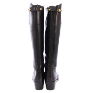 Odette e Odile ロングブーツ ラウンドトゥ チャンキーヒール ローヒール レザー ワンカラー 24cm 黒 ブラック /BB