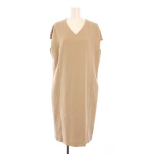 トリアセダブルジョーゼット ワンピース ひざ丈 フレンチスリーブ 半袖 Vネック 無地 ストレッチ 40