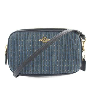 デニムショルダーバッグ ダブルジップ レザー ロゴチャーム 紺 ネイビー 68422 /YT