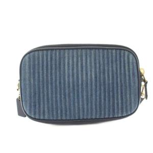 COACH デニムショルダーバッグ ダブルジップ レザー ロゴチャーム 紺 ネイビー 68422 /YT