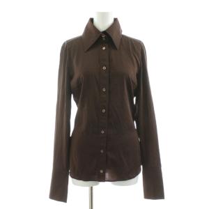 シャツ ブラウス 長袖 GG柄 プリント シルク 40 茶 ブラウン 113241 /KU