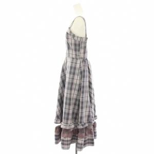 axes femme センタージップチェックジャンスカ ワンピース ロング チェック柄 チュール レース フリル F 紫 パープル
