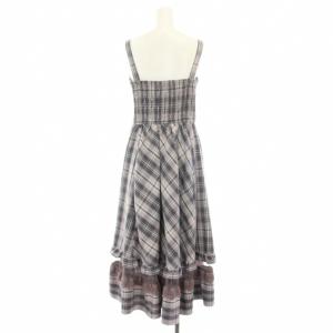 axes femme センタージップチェックジャンスカ ワンピース ロング チェック柄 チュール レース フリル F 紫 パープル