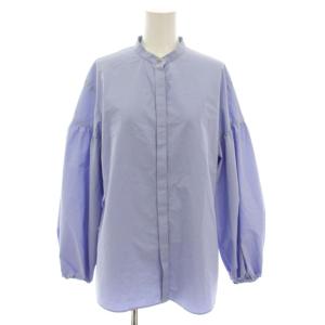 22AW コンパクトツイルビッグパフブラウス シャツ バンドカラー 長袖 36 サックスブルー 102227-13-080-62
