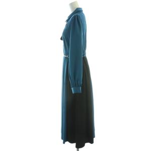 axes femme チェーン付きバイカラーOP ワンピース マキシ ロング 長袖 M 青 ブルー 黒 ブラック CI361X75P