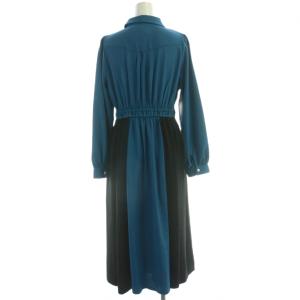 axes femme チェーン付きバイカラーOP ワンピース マキシ ロング 長袖 M 青 ブルー 黒 ブラック CI361X75P