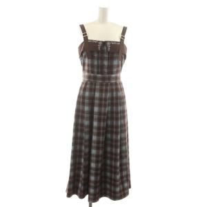 タグ付き 刺繍入り配色チェックジャンスカ ロング フレア F 茶 ブラウン TS341X175 /RR