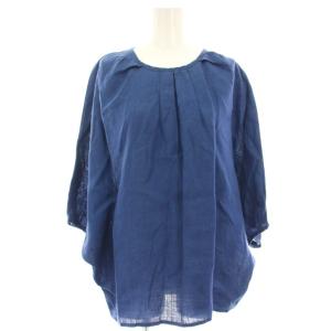 ブラウス シャツ プルオーバー ドルマンスリーブ 七分袖 麻 リネン 青 ブルー /HN