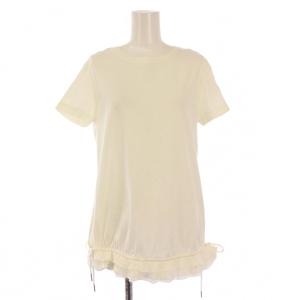T-SHIRT GIROCOLLO Tシャツ 半袖 クルーネック ストレッチ フリル 切替 ロゴ XS