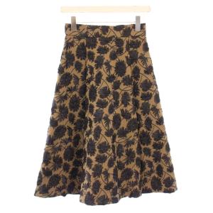 フレアスカート ミモレ ロング 花柄 バイカラー 34 黒 ブラック 茶 ブラウン /BB