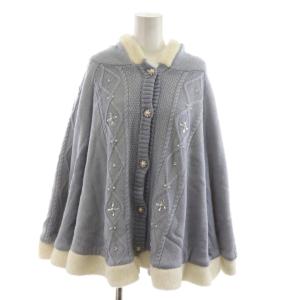 ビジュー裏ボアニットポンチョ フード F 水色 ライトブルー IM161X11 /RR