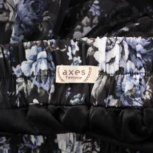 axes femme マルチWAYレース花柄スカート フレア イージー ミモレ ロング ウエストゴム フリル F 黒 ブラック