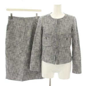 スーツ セットアップ 上下 ノーカラージャケット 34 スカート ロング タイト 36 紺 ネイビー /YT