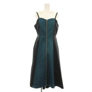 POETIQUE ジャガード切り替えワンピ キャミワンピース フレア ロング マキシ フロントジップ M