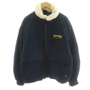 ミリタリージャケット ブルゾン コーデュロイ ジップアップ 襟ボア ロゴ 刺繍 XL 紺 ネイビー TH25AW12