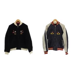 リバーシブル スカジャン ベロア ミッキー ブルゾン L 黒 ネイビー DY065SK02 /G