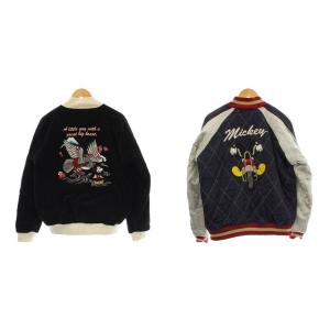 Disney リバーシブル スカジャン ベロア ミッキー ブルゾン L 黒 ネイビー DY065SK02 /G