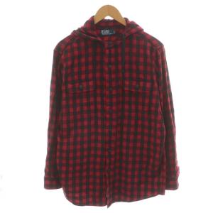 シャツ 長袖 チェック柄 フード L 赤 レッド 黒 ブラック MNBLWOVM2C00308 /AN40