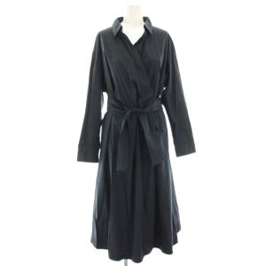 シャツワンピース カシュクール マキシ ロング 長袖 38 紺 ネイビー 81-109-11-020164