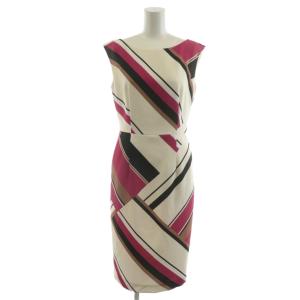 ワンピース ひざ丈 ノースリーブ 総柄 36 ピンク 黒 ブラック 白 ホワイト 031-1240705