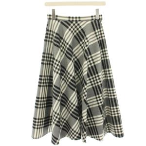 UWSC W/P チェックフレアスカート マキシ ロング ウール 36 黒 ブラック 白 ホワイト15242574629