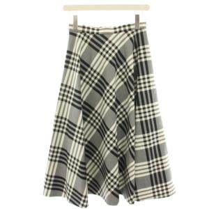 UNITED ARROWS UWSC W/P チェックフレアスカート マキシ ロング ウール 36 黒 ブラック 白 ホワイト15242574629