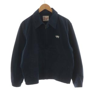 ブルゾン ジャケット ジップアップ ロゴ ワッペン 刺繍 コットン L 紺 ネイビー /AN44
