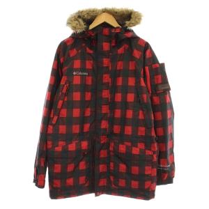 OMNI-TECH ナイロン マウンテンパーカー ジャケット コート チェック フード ファー M 赤