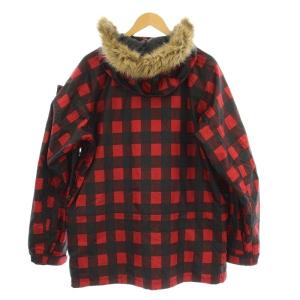 Columbia OMNI-TECH ナイロン マウンテンパーカー ジャケット コート チェック フード ファー M 赤