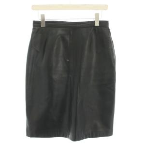 レザースカート ひざ丈 フレア 台形 スリット 44 黒 ブラック /YT