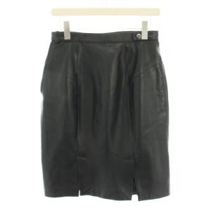 GUCCI レザースカート ひざ丈 フレア 台形 スリット 44 黒 ブラック /YT