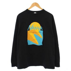 Tシャツ ロンT 長袖 クルーネック プリント ストレッチ L 黒 ブラック /BB