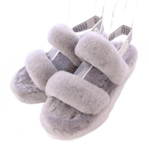 OH YEAH ファーサンダル 厚底 ロゴ US8 25cm グレー W1107953 /BB