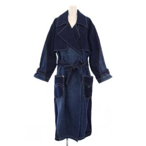 ツイストトレンチコート デニム アウター ロング丈 ダブル M インディゴ 紺 ネイビー A1122-0000