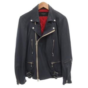 ライダース レザージャケット 革ジャン ダブル S 羊革 紺 ネイビー /AE