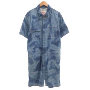オーバーオール オールインワン つなぎ M 半袖 ショート丈 USED加工 インディゴブルー /AE