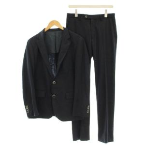 リネン混 シングルスーツ セットアップ 背抜き ジャケット パンツ 44 ネイビー 紺 M1D89-160-29