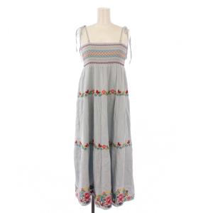 フレアワンピース マキシ ロング キャミソール 刺繍 F 水色 ライトブルー /BB