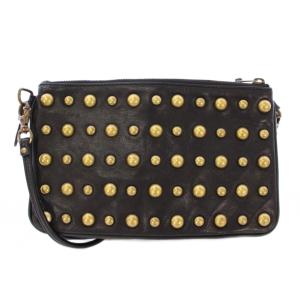 ショルダーバッグ レザー スタッズ 装飾 バイカラー 黒 ブラック ゴールドカラー /BB