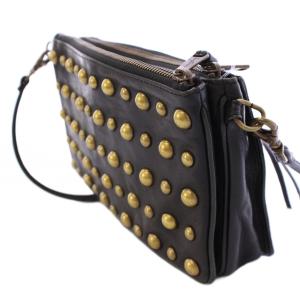 HYSTERIC GLAMOUR ショルダーバッグ レザー スタッズ 装飾 バイカラー 黒 ブラック ゴールドカラー /BB