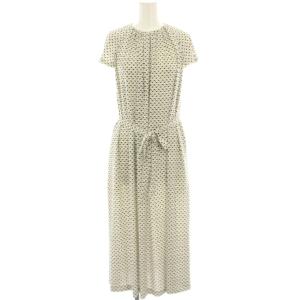 レードルプリントワンピース ひざ丈 総柄 半袖 38 白 ホワイト 黒 ブラック G5J68586 /HN