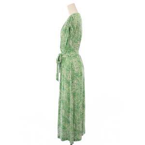 DIANE von FURSTENBERG ワンピース ミモレ ロング 半袖 フレンチスリーブ Uネック ストレッチ 総柄 XS 緑 グリーン DVFDS2R048