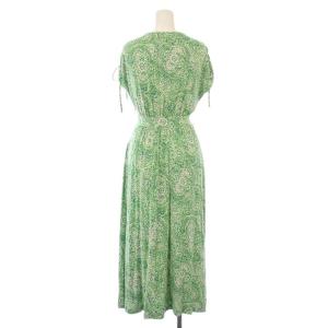 DIANE von FURSTENBERG ワンピース ミモレ ロング 半袖 フレンチスリーブ Uネック ストレッチ 総柄 XS 緑 グリーン DVFDS2R048