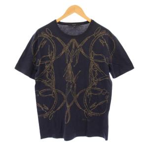 Tシャツ 半袖 クルーネック ストレッチ 総柄 M 紺 ネイビー /BB