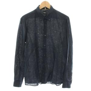 レギュラーフィット REGULAR FIT シャツ ボタンダウン 長袖 麻 リネン S 紺 ネイビー /YT