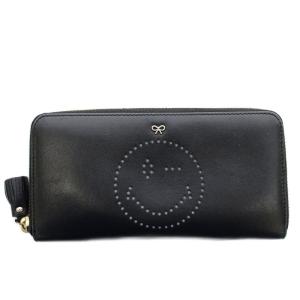 長財布 スマイルマーク ラインストーン レザー 黒 ブラック /G