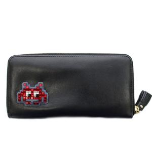 ANYA HINDMARCH 長財布 スマイルマーク ラインストーン レザー 黒 ブラック /G