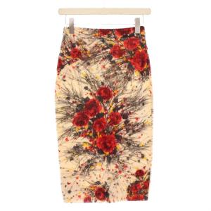 PRADA タイトスカート ニット ウール モヘヤ混 バラ柄 38 アイボリー レッド