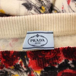 PRADA タイトスカート ニット ウール モヘヤ混 バラ柄 38 アイボリー レッド