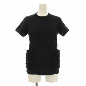 AD2020 Tシャツ カットソー 半袖 クルーネック フリルポケット S 黒 ブラック TG-T021